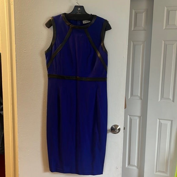 Cobalt blue and black leather stretch dress. - Picture 1 of 4
